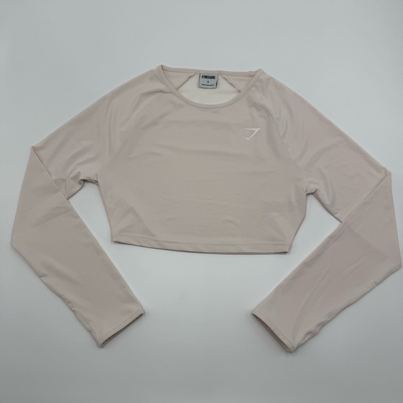 Gymshark Women’s Long Sleeve Crop Top Pale Pink Small Workout Mesh Thumb holes - Picture 1 of 12